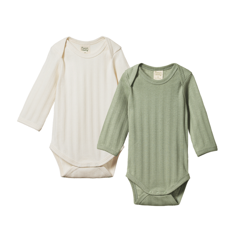 NATURE BABY 2 PACK DERBY BODYSUIT - NATURAL/NETTLE