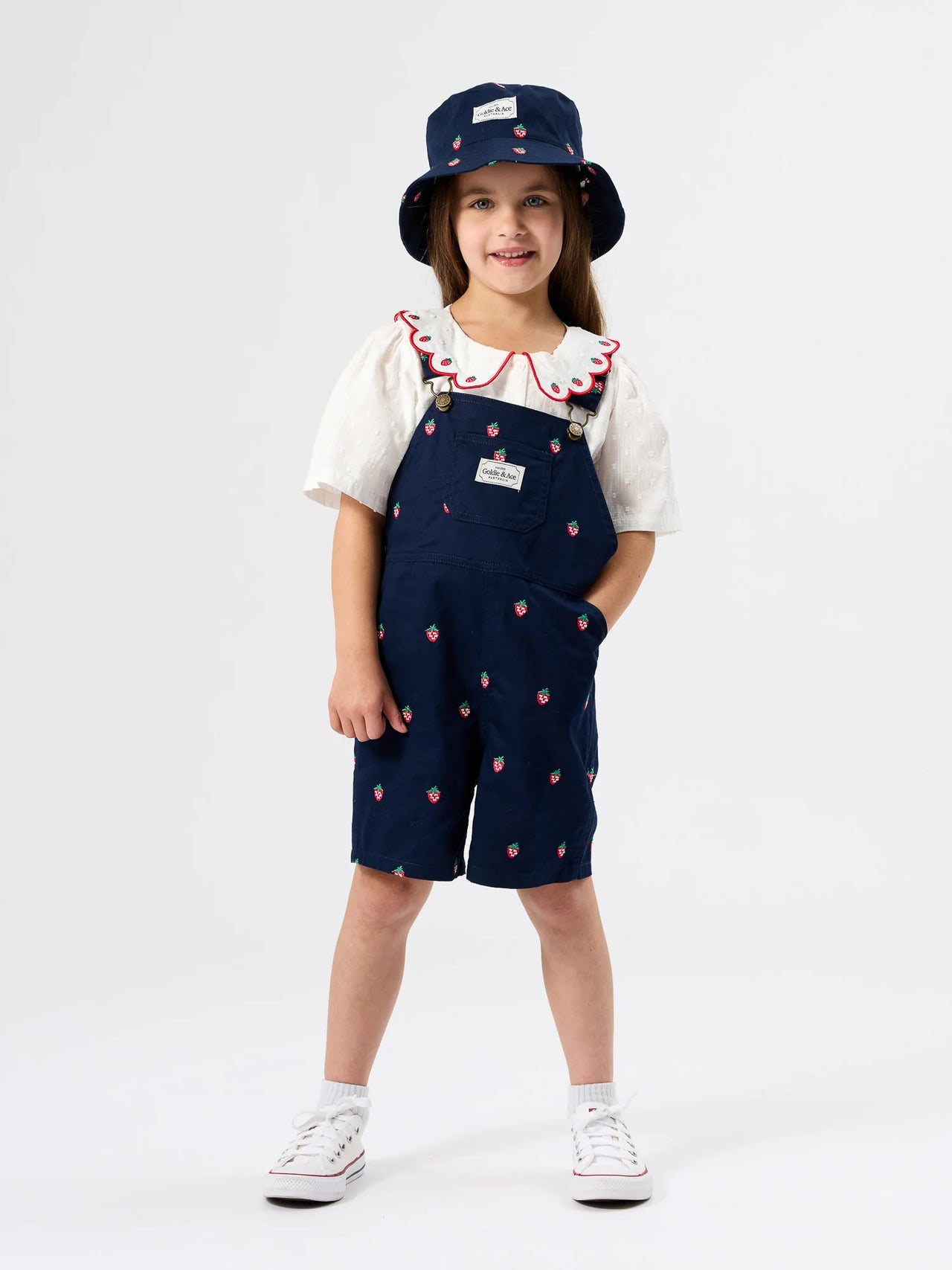 GOLDIE & ACE MINI STRAWBERRY EMBROIDERED BUCKET HAT