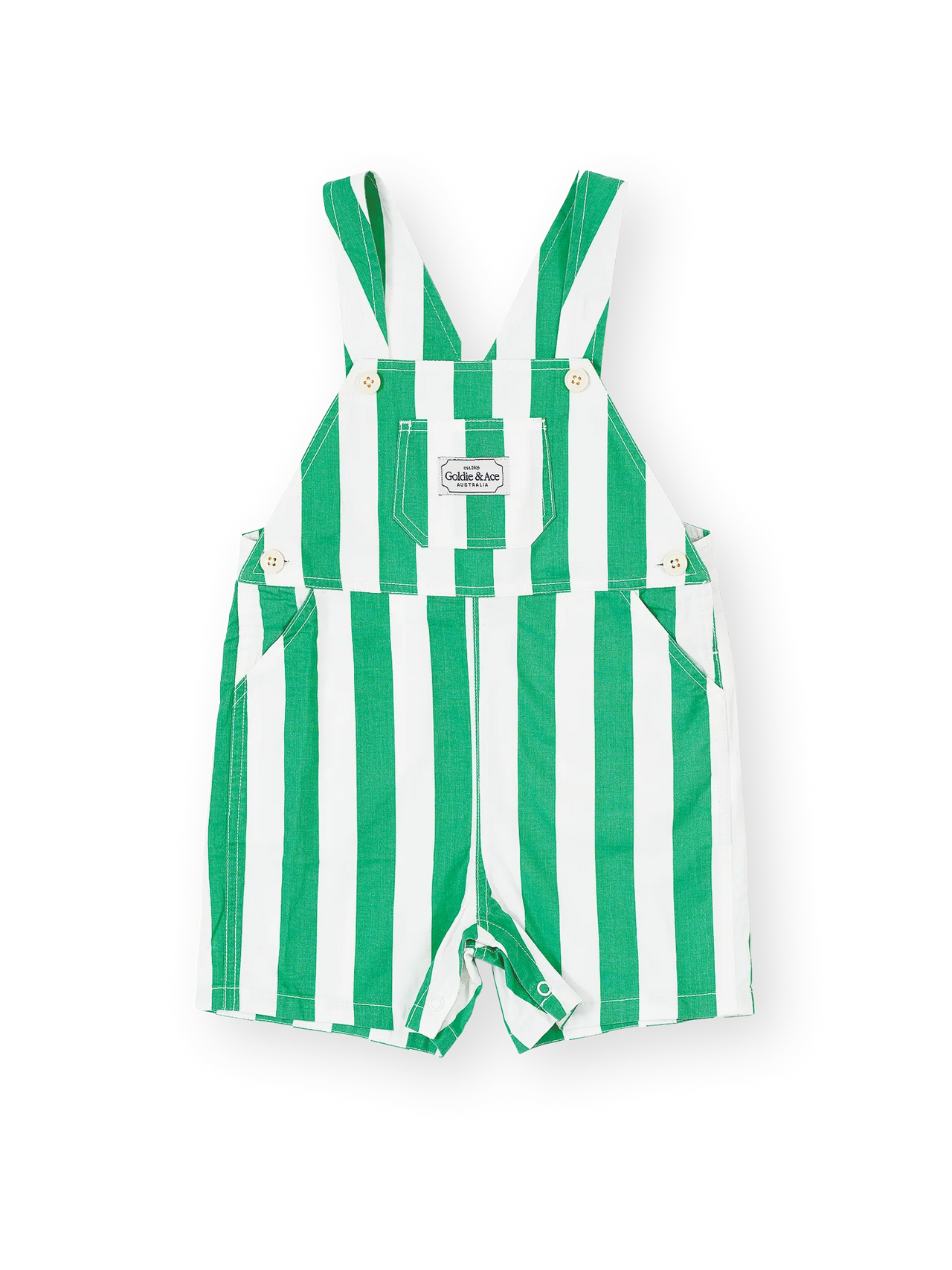 GOLDIE & ACE HAPPY STRIPE BUTTON BURTON OVERALL GREEN/WHITE