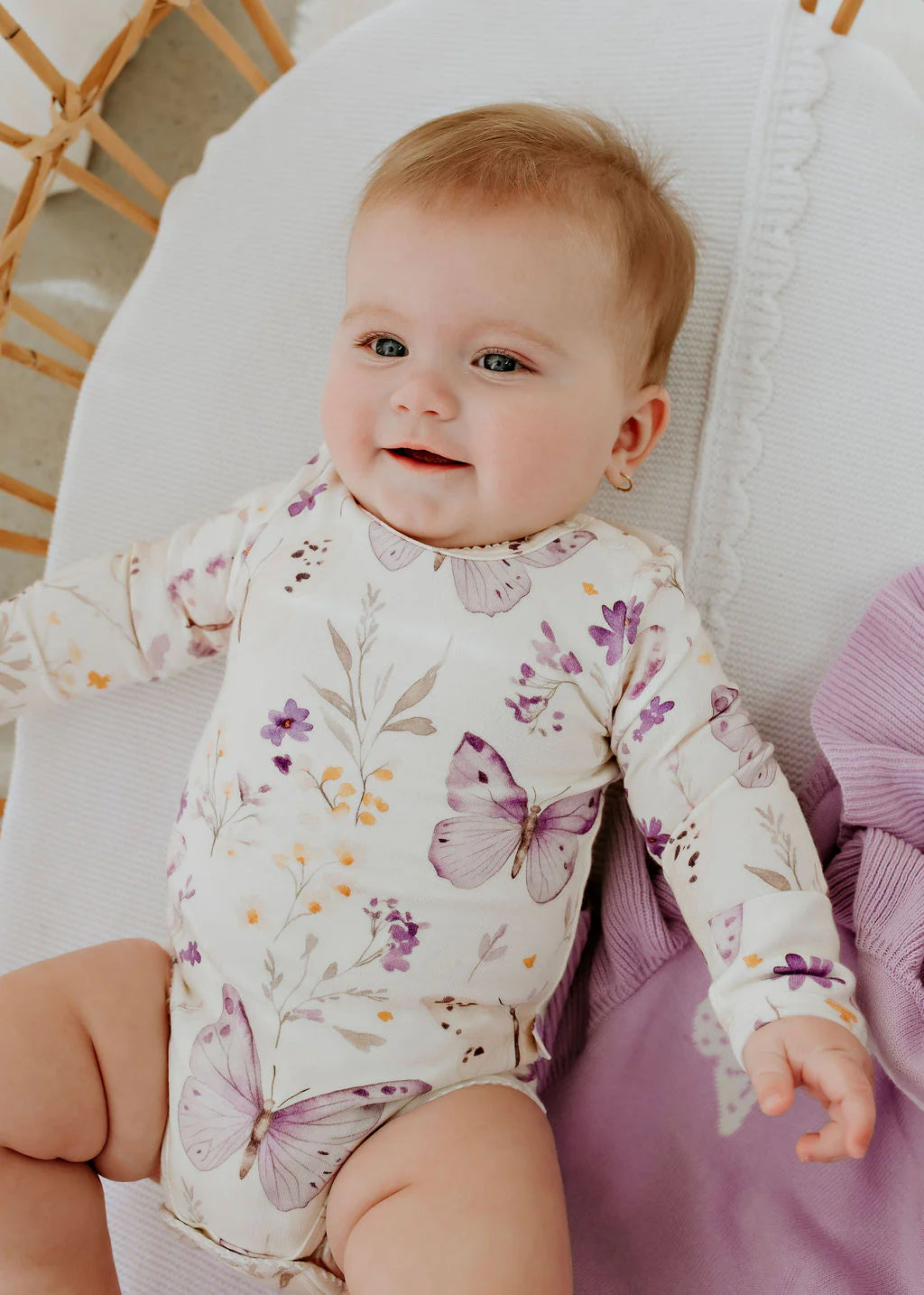 CONFETTI KIDZ LILAC BUTTERFLIES LONG SLEEVE BODYSUIT