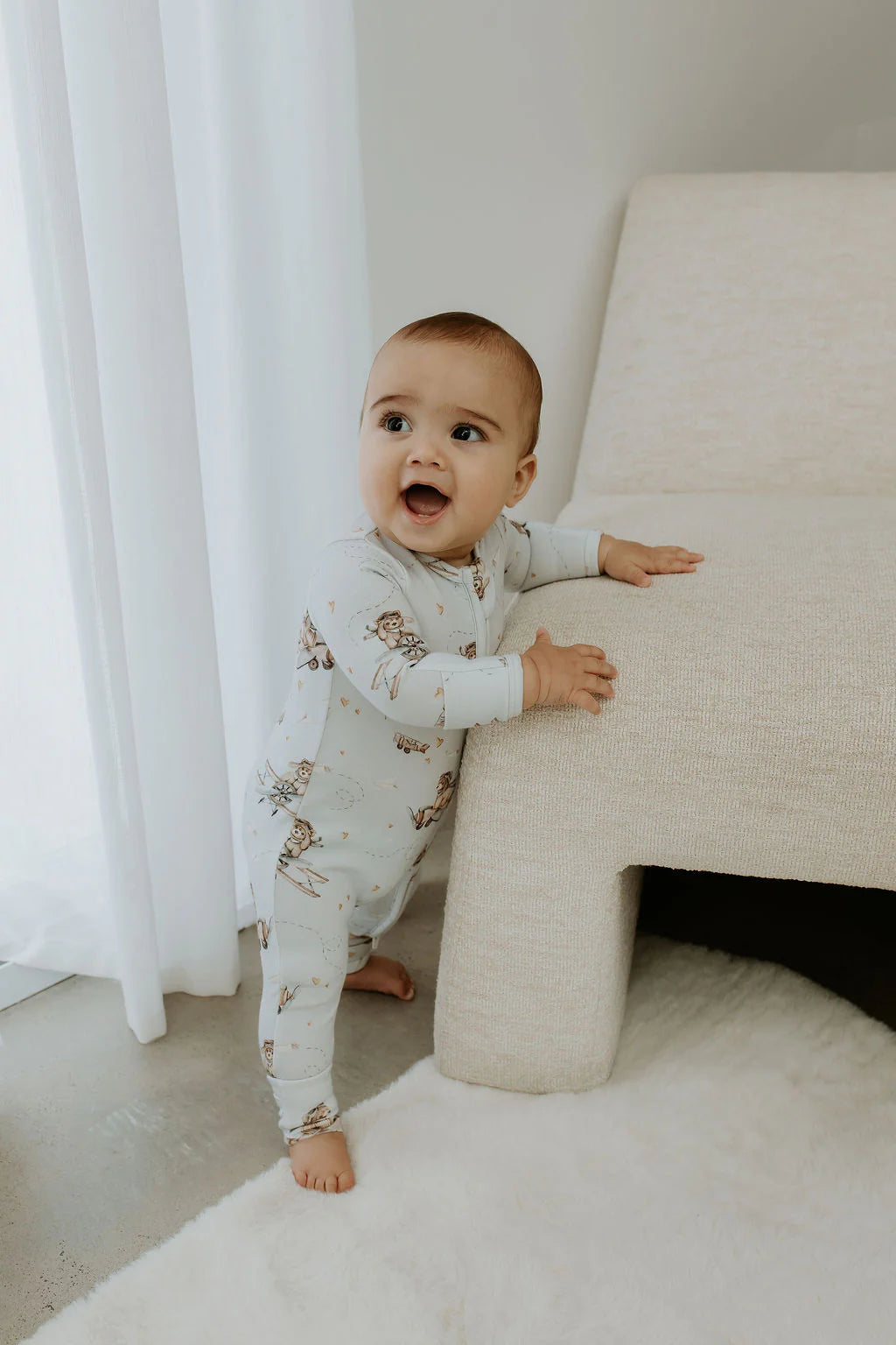CONFETTI KIDZ AVIATOR TEDDY BAMBOO ZIPSUIT