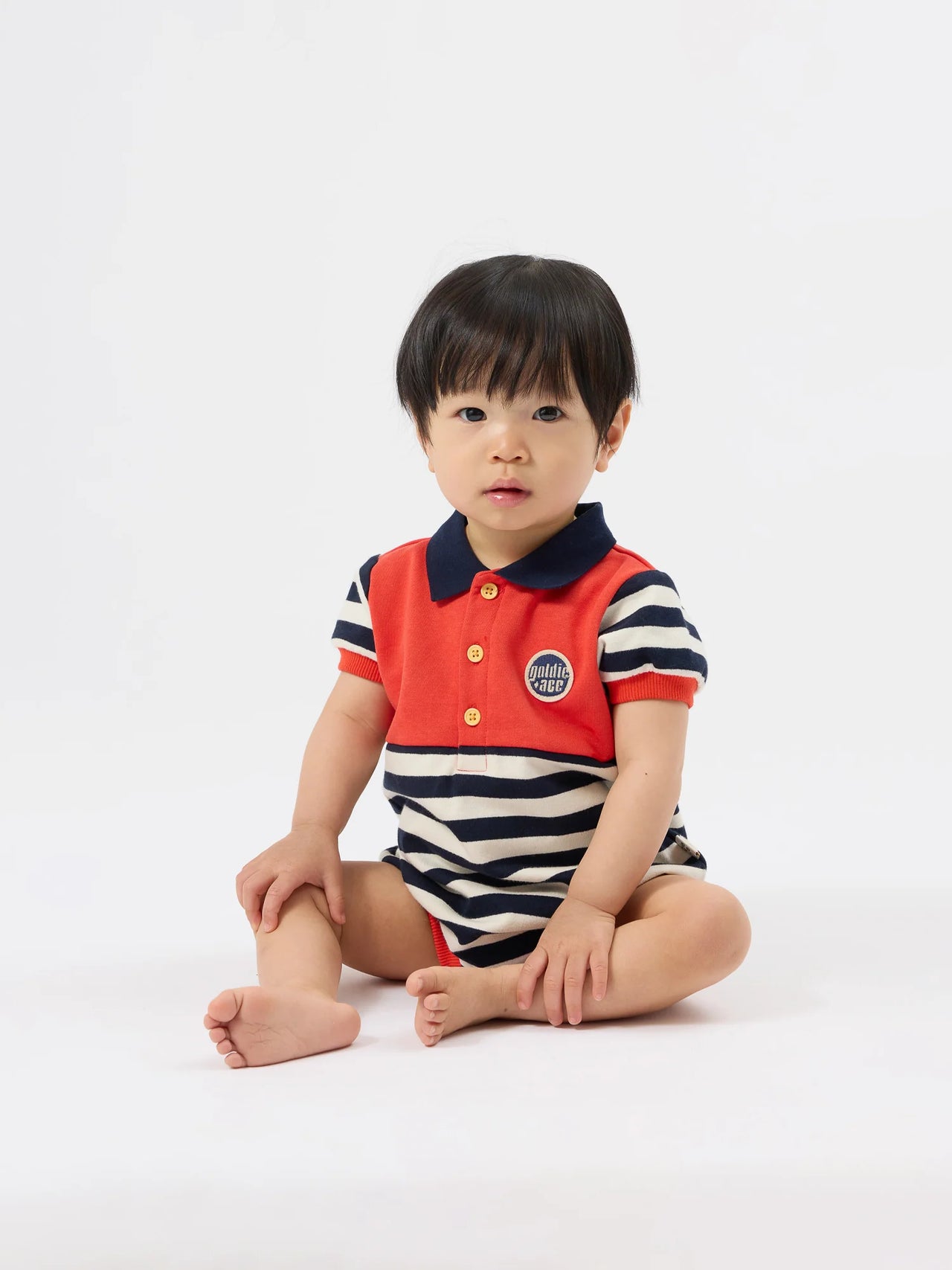 GOLDIE & ACE PANELLED STRIPE POLO ROMPER