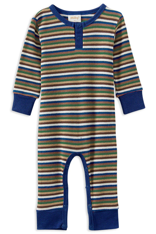 MILKY WAFFLE STRIPE HENLEY ROMPER