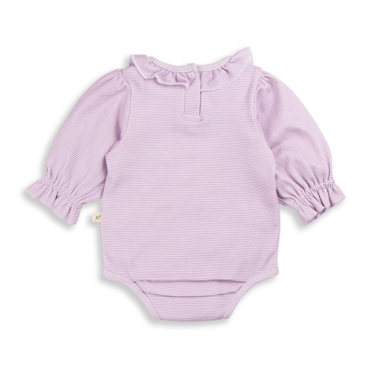 TINY TWIG FRILL NECK BODYSUIT LAVENDER STRIPES