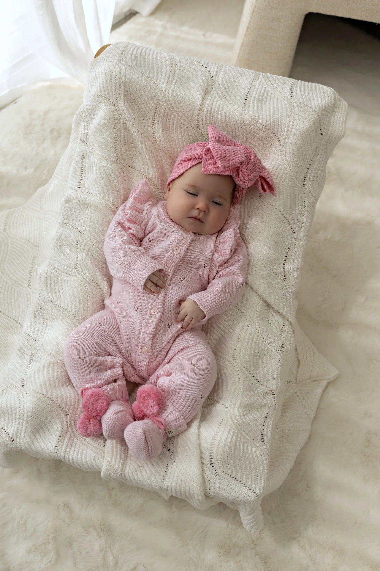 CONFETTI KIDZ POINTELLE KNIT ROMPER CLASSIC PINK