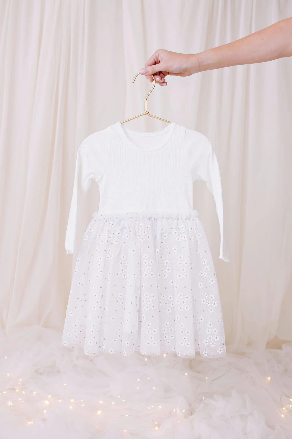 CONFETTI KIDZ RIBBED TULLE DRESS - WHITE DAISIES