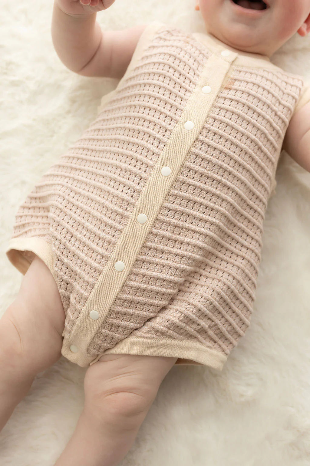 CONFETTI KIDZ BREEZY KNIT ROMPER BISCOTTI