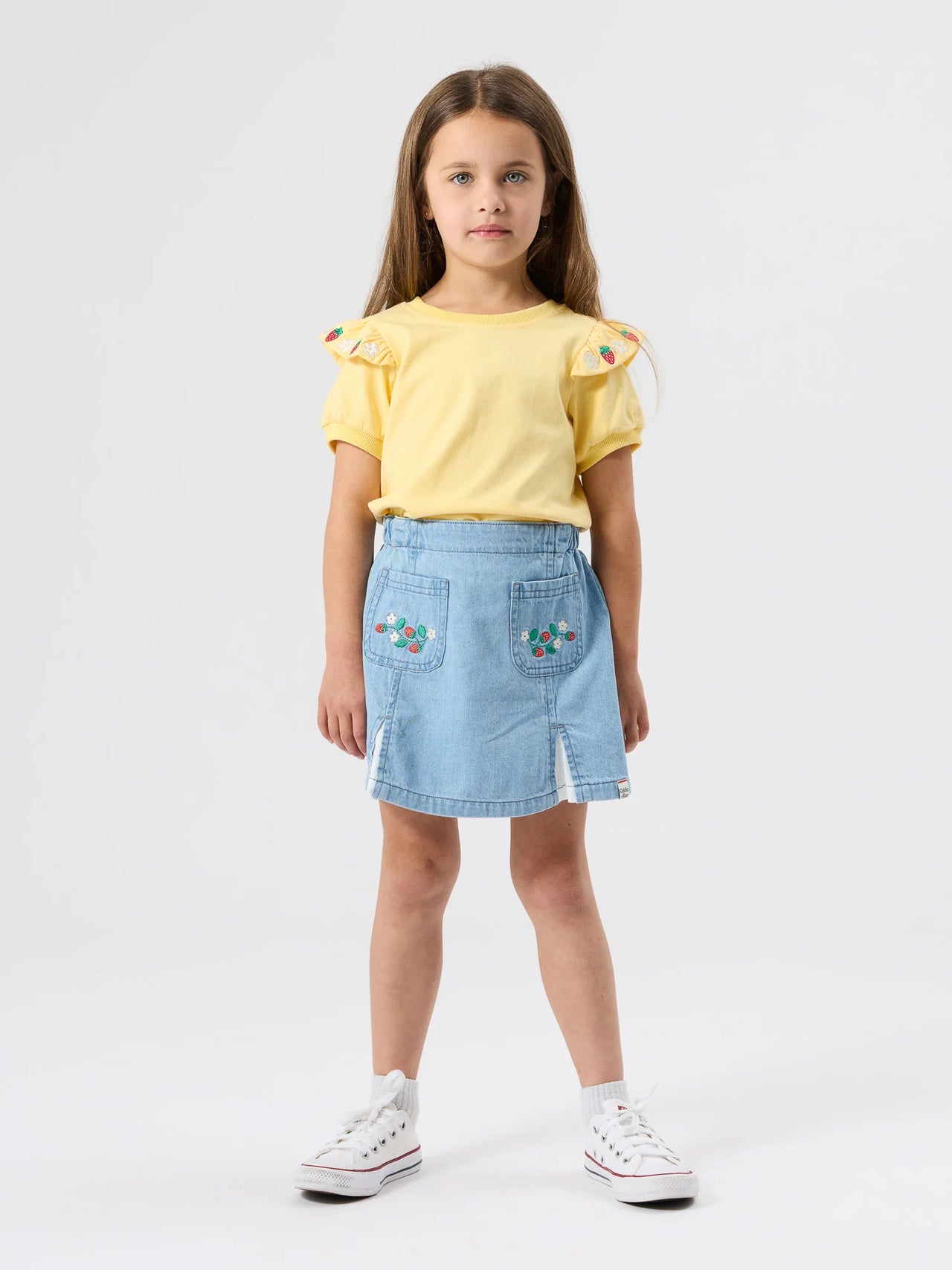 GOLDIE & ACE FLOUNCE SHOULDER STRAWBERRY TOP YELLOW