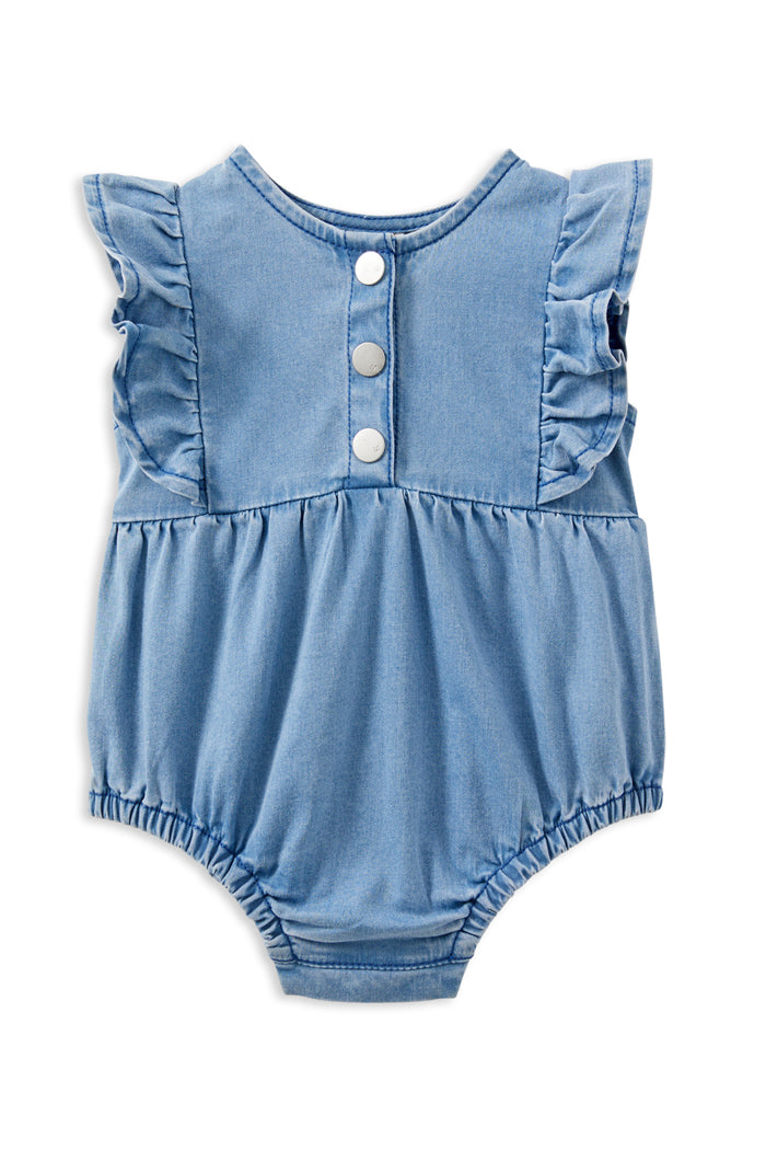 MILKY DENIM FRILL PLAYSUIT