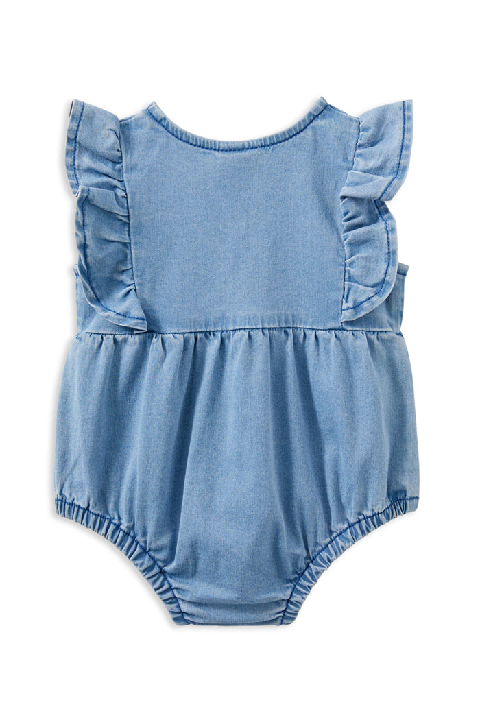 MILKY DENIM FRILL PLAYSUIT
