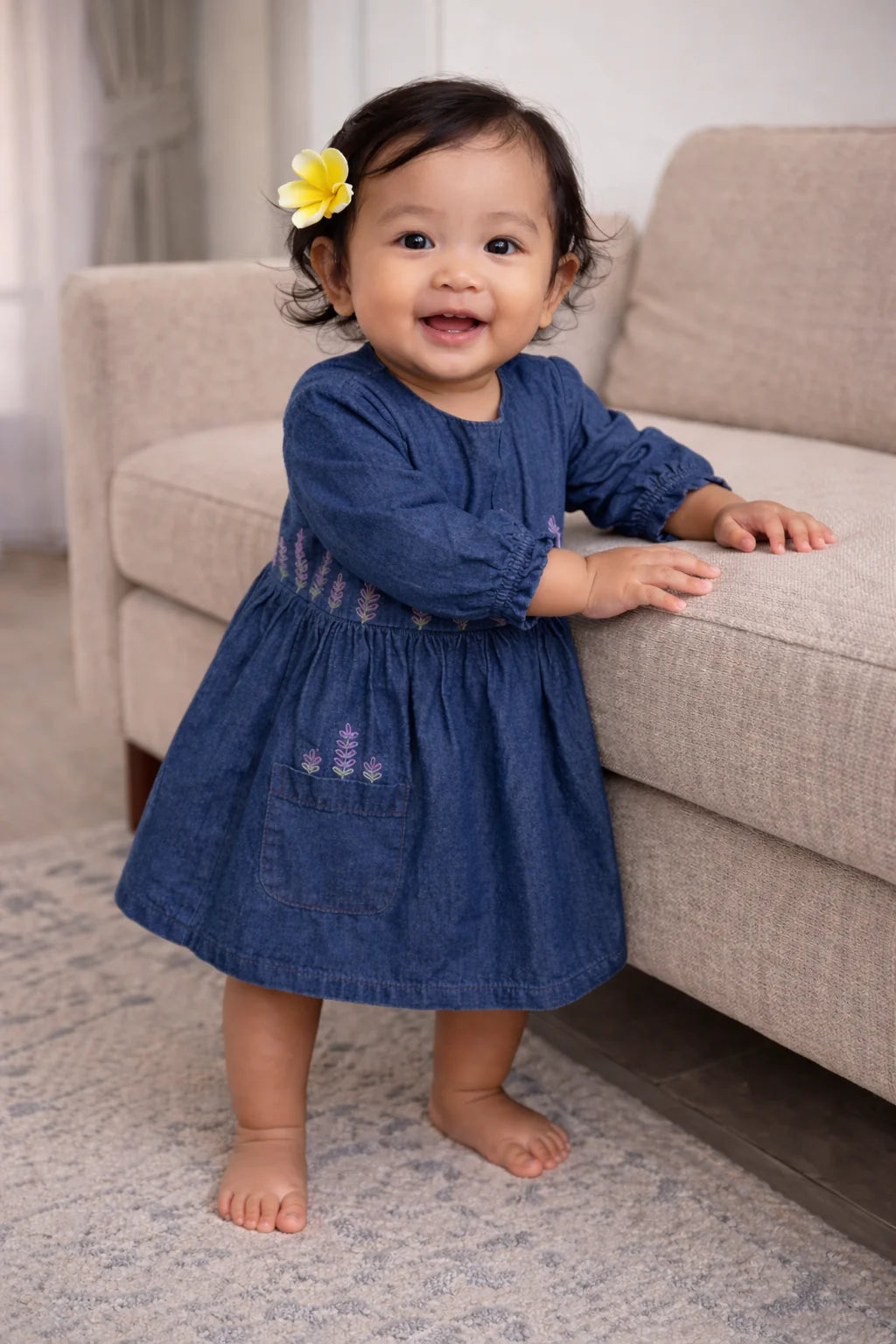TINY TWIG EMBROIDERED DRESS DENIM