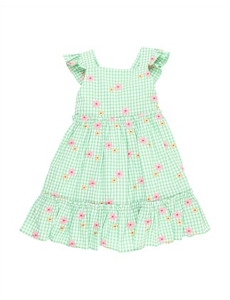 FOX & FINCH GROW WILD EMBROIDERED CHECK DRESS 3-7YRS