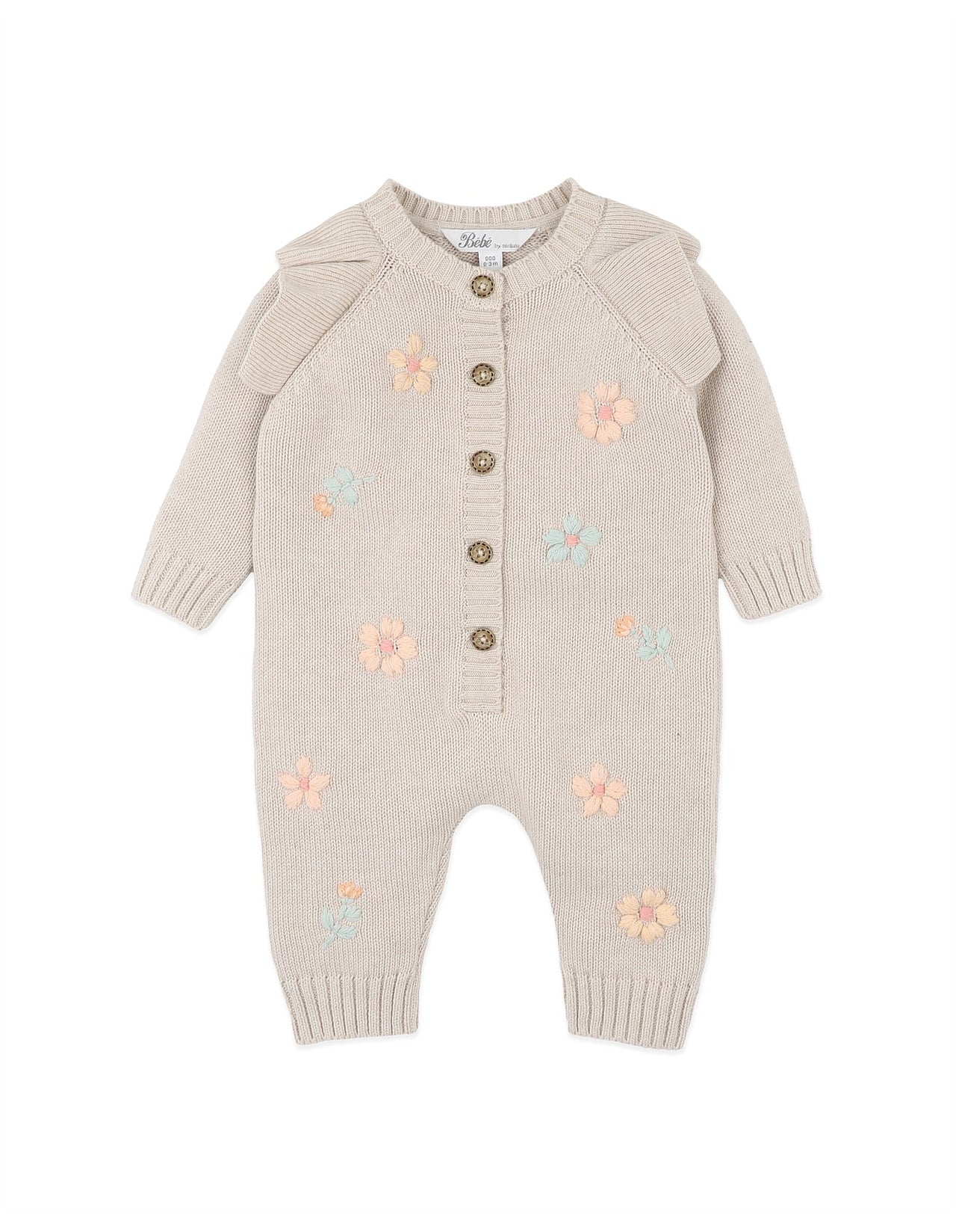 BEBE FERN EMBROIDERED KNIT ROMPER