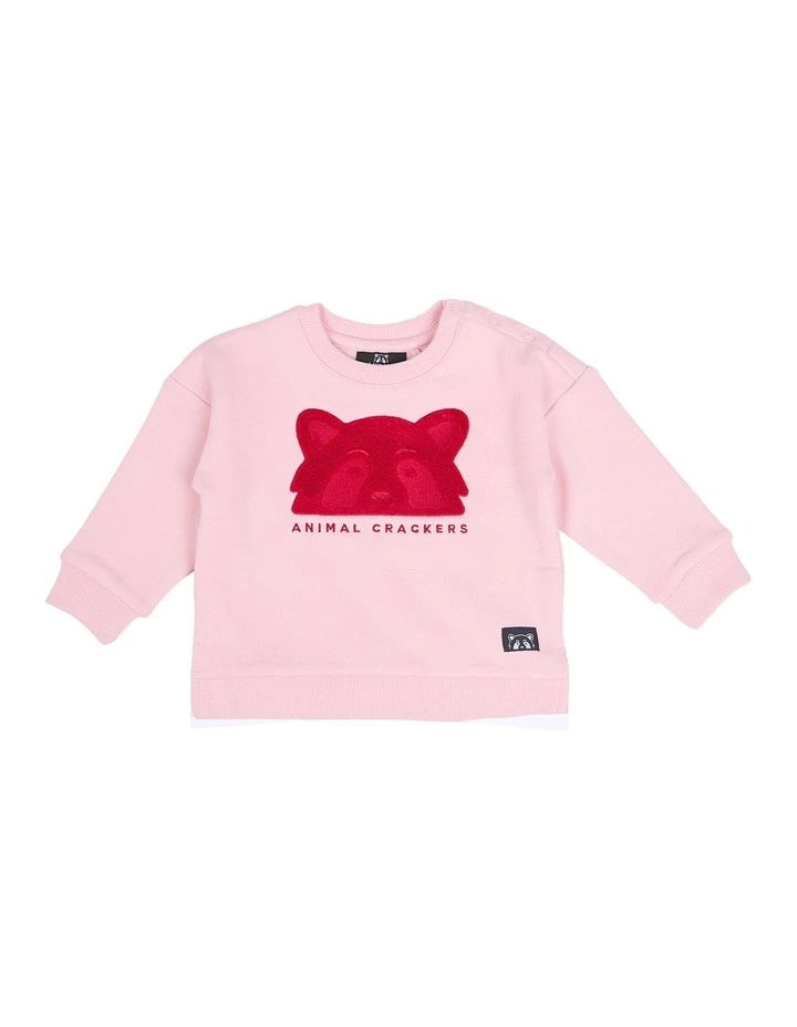 ANIMAL CRACKERS CONTRAST RAFFI CREW PINK