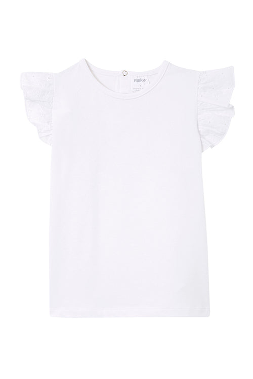 MILKY WHITE BRODERIE FRILL TEE