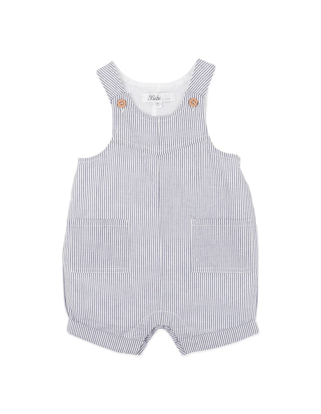 BEBE STRIPE WOVEN OVERALLS