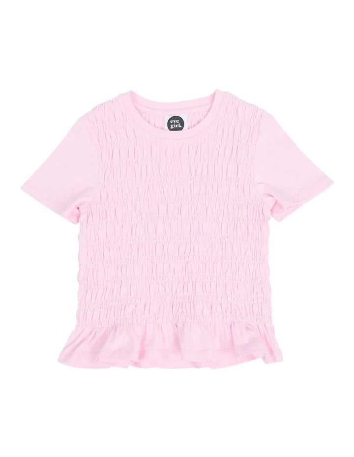EVE GIRL ZARA SHIRRED TEE PALE PINK