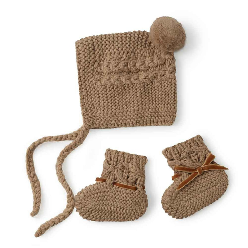 MERINO BONNET & BOOTIE SET FAWN