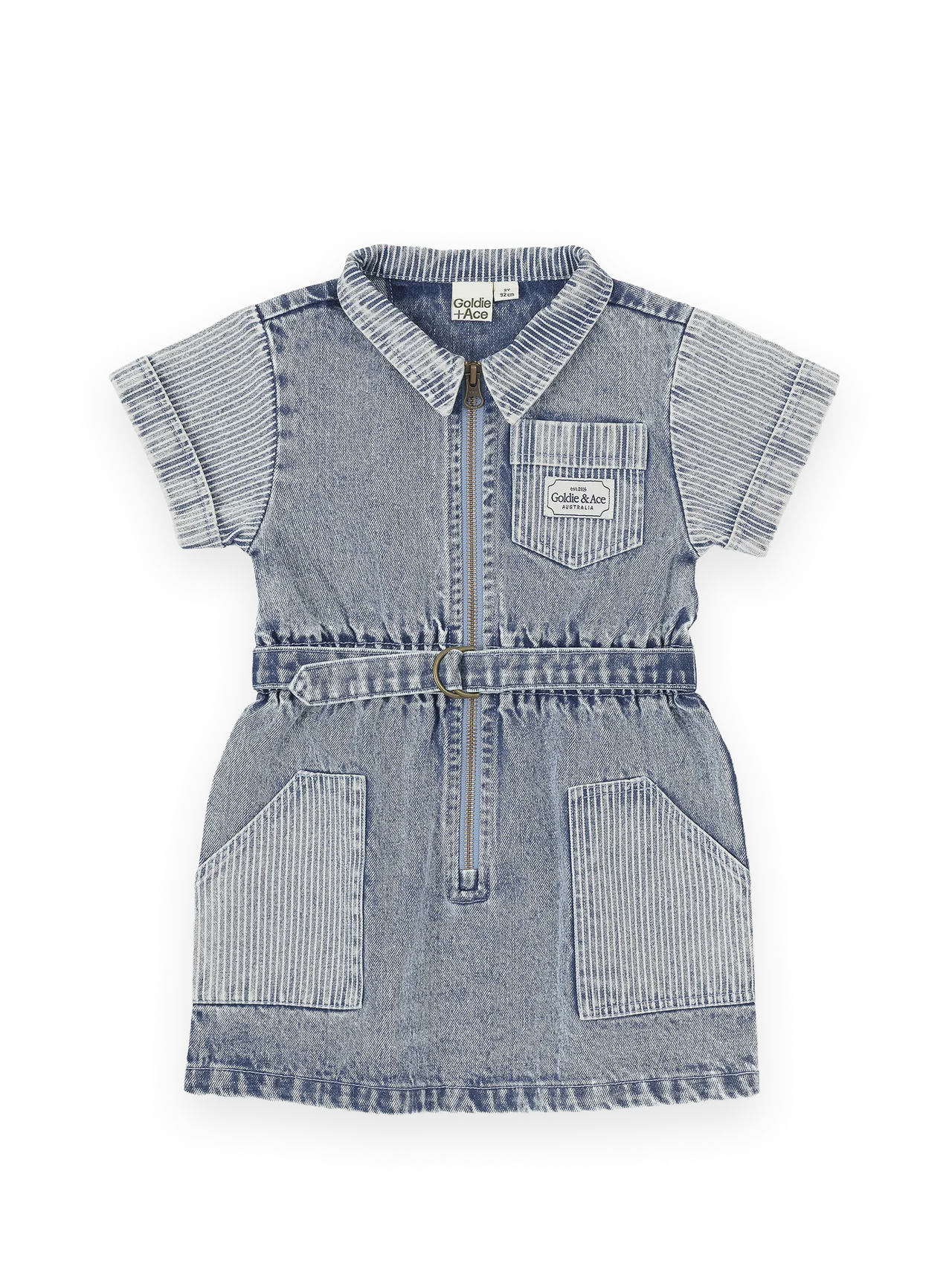 GOLDIE & ACE PIPER PINSTRIPE DENIM BELTED DRESS