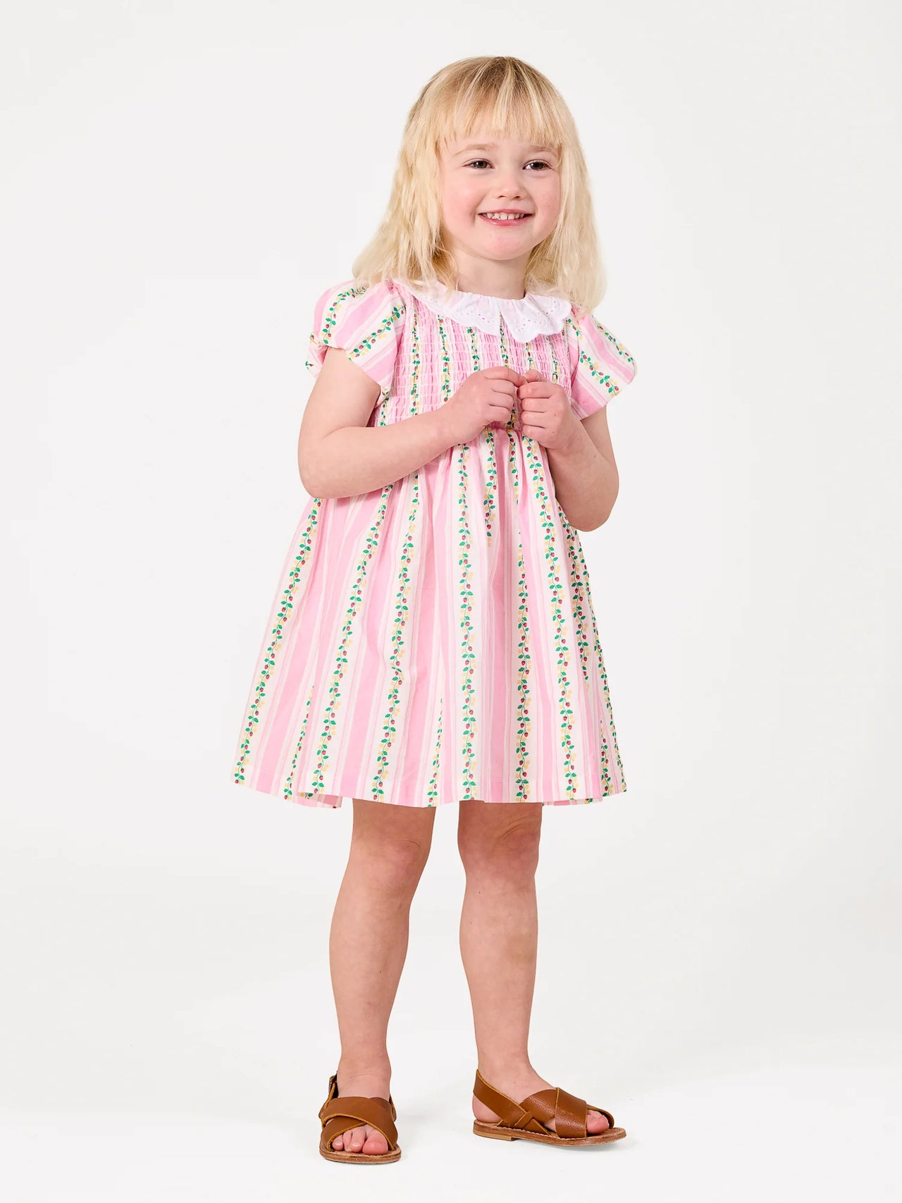 GOLDIE & ACE ANTIQUE STRIPE STRAWBERRY FLO SMOCKED DRESS