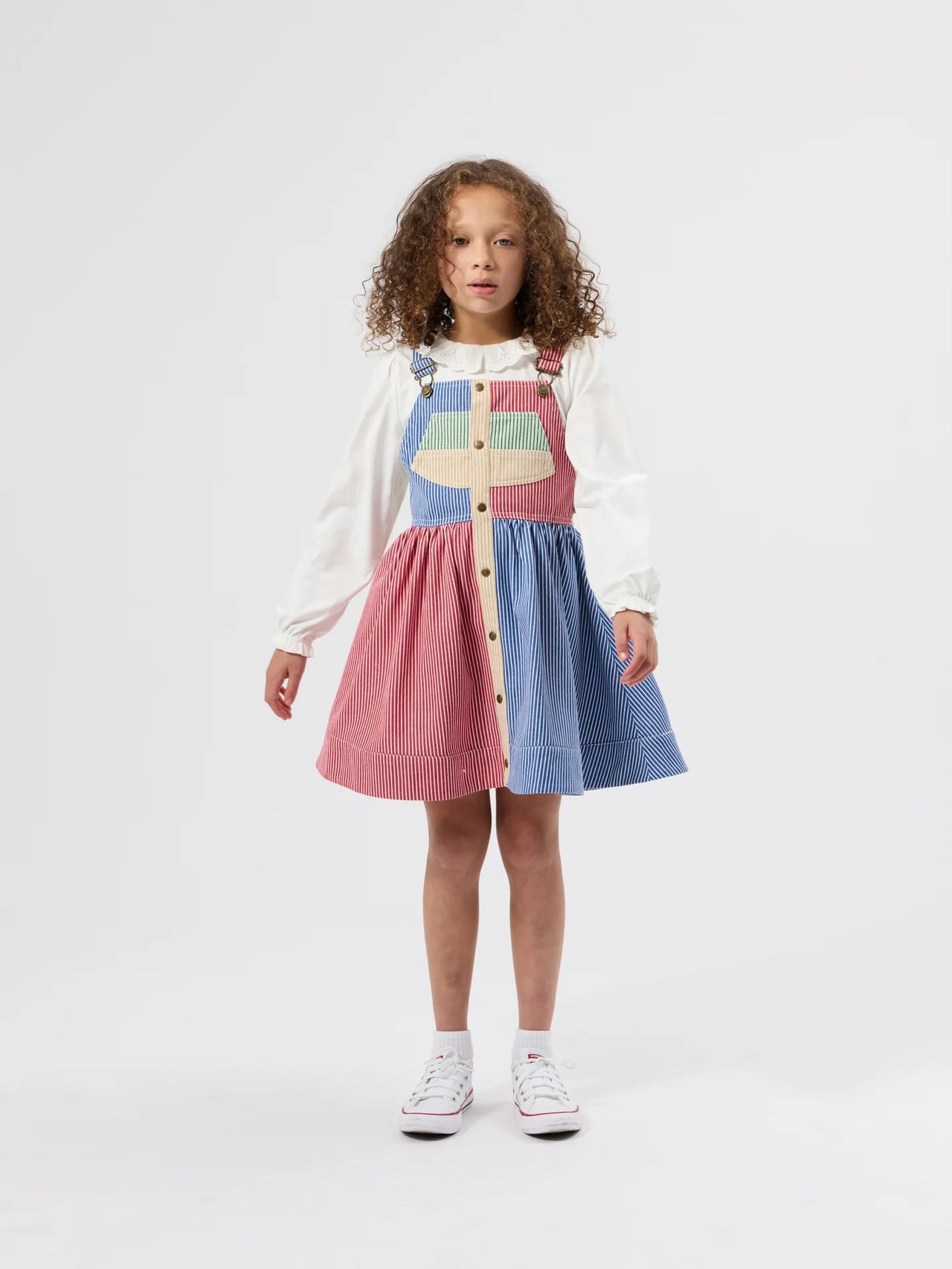 GOLDIE & ACE PATCHWORK STRIPE HEIDI PINAFORE DRESS