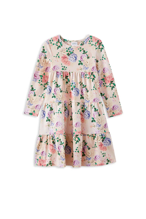 MILKY HYDRANGEA TIERED DRESS