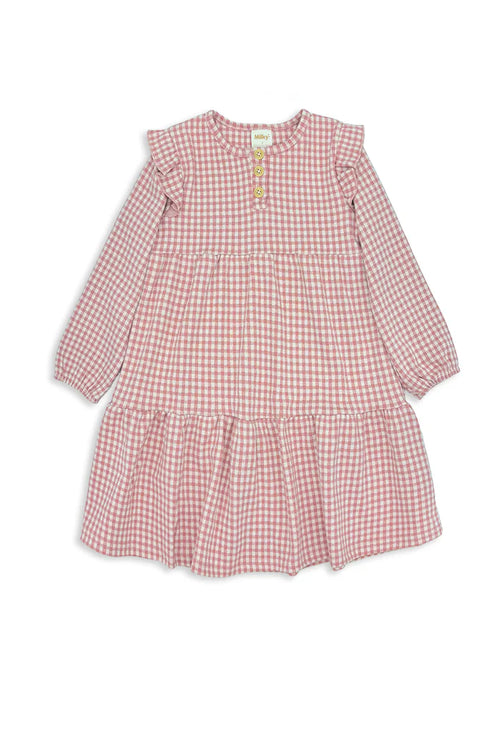 MILKY ROSE CHECK FRILL DRESS