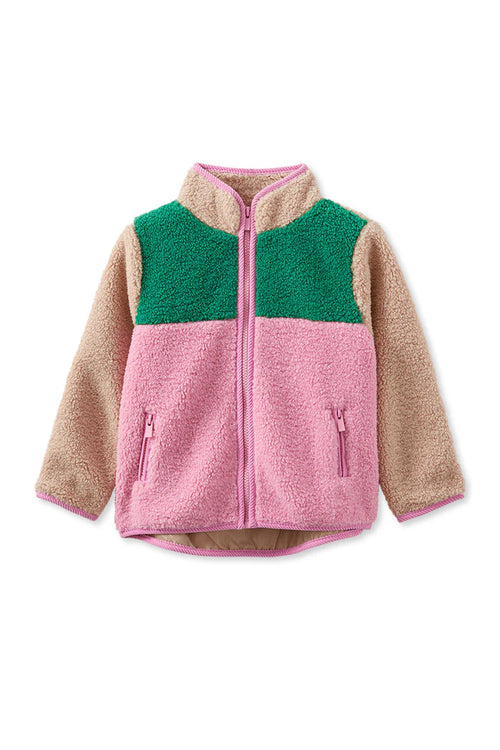 MILKY COLOUR BLOCK SHERPA JACKET NATURAL