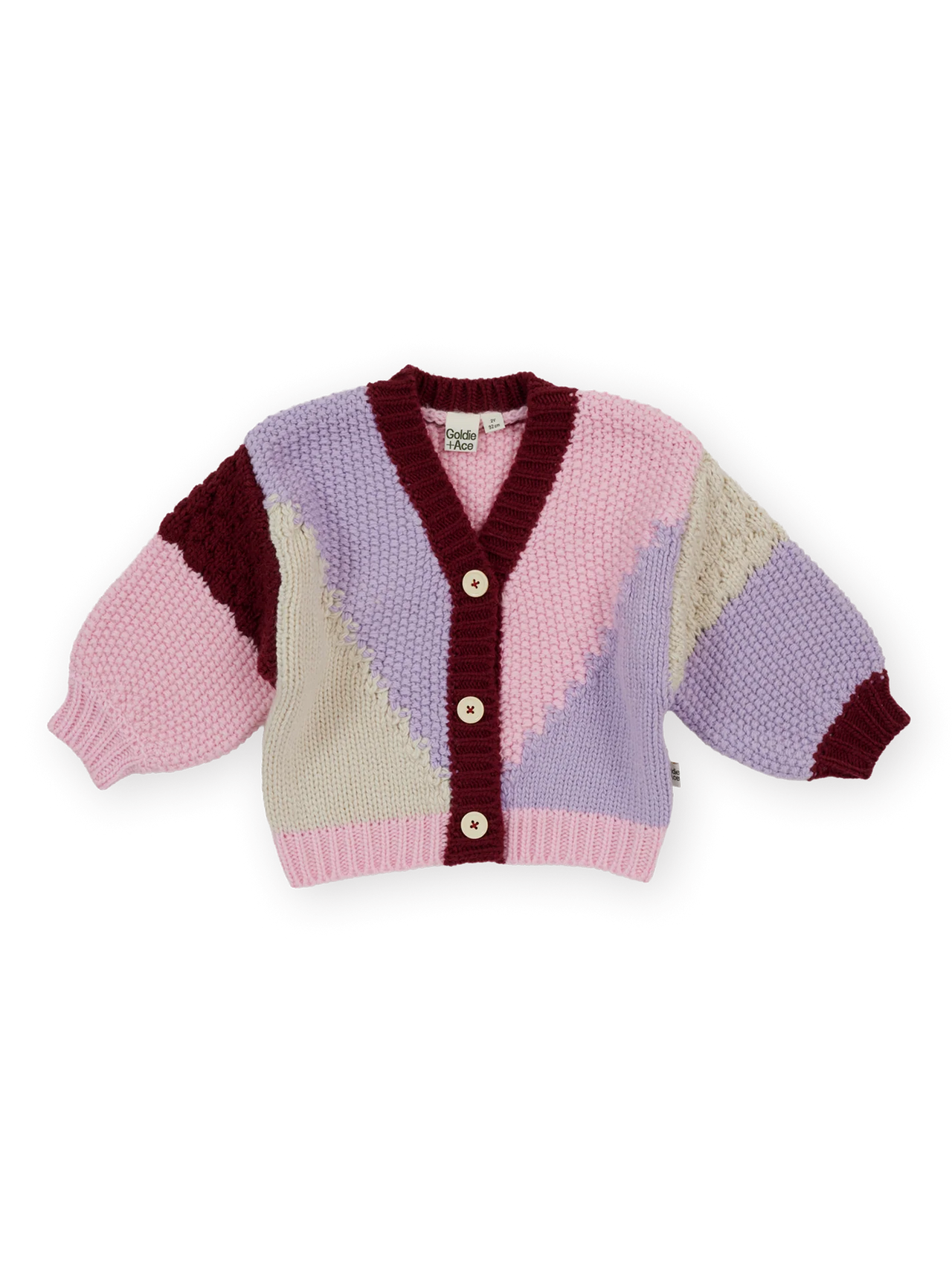 GOLDIE & ACE COLOUR BLOCK KNIT CARDIGAN PINK/PURPLE