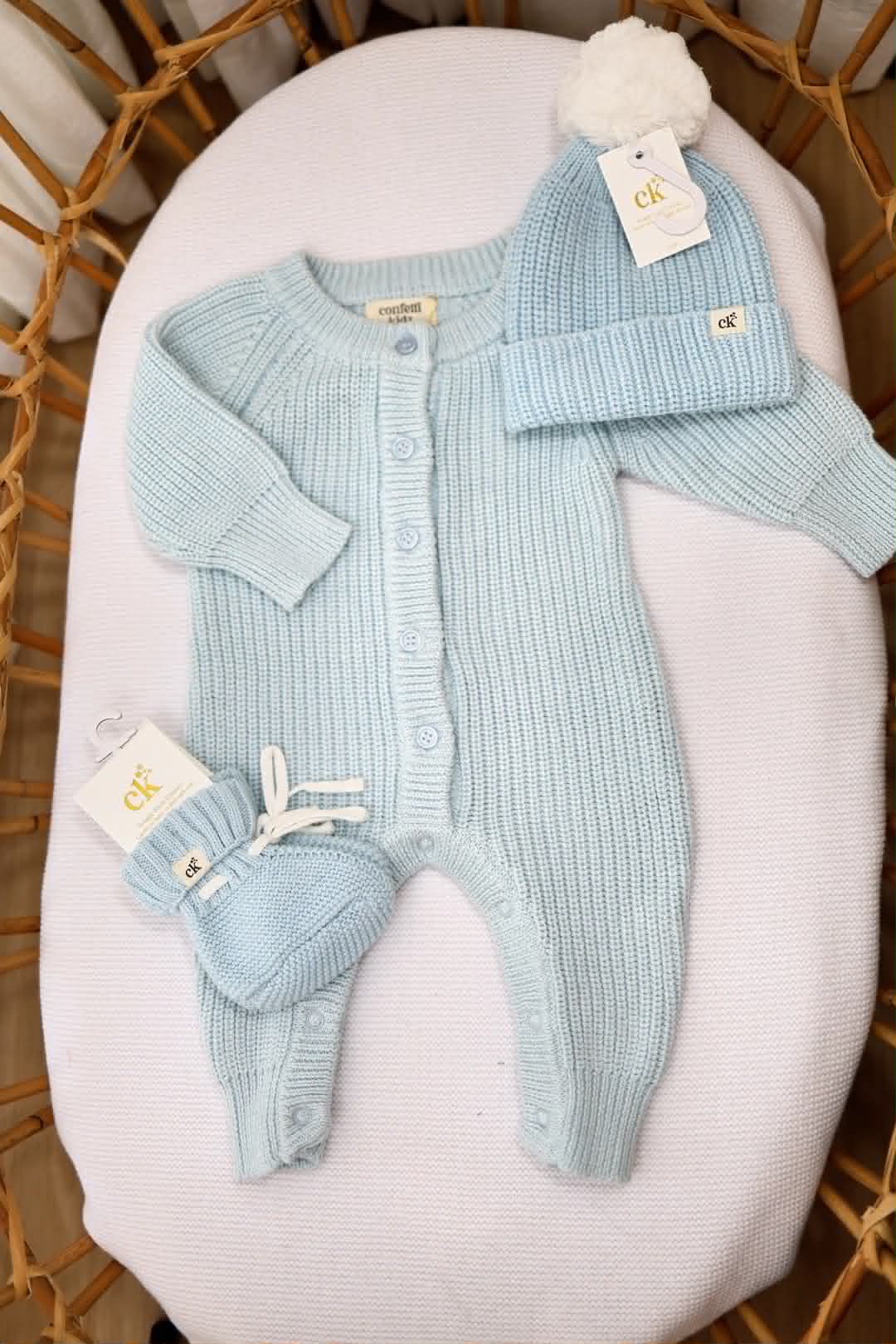 CONFETTI KIDZ CHUNKY KNIT ROMPER - BLUE