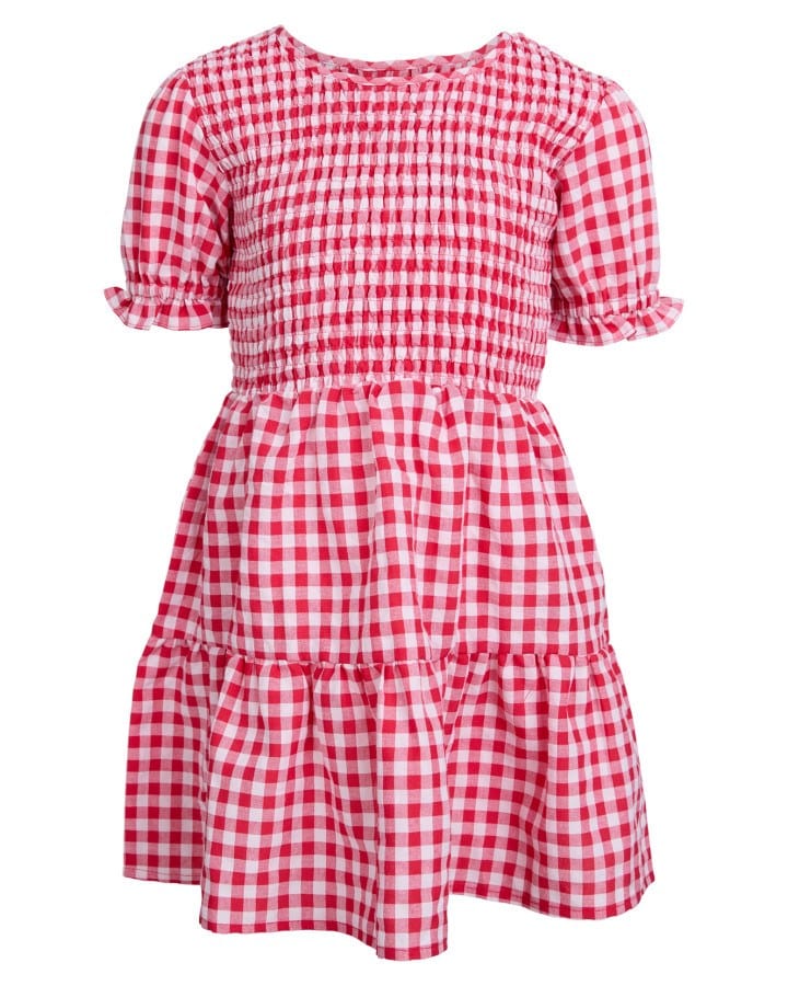 EVE GIRL ELSA GINGHAM SHIRRED DRESS