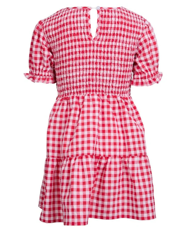 EVE GIRL ELSA GINGHAM SHIRRED DRESS
