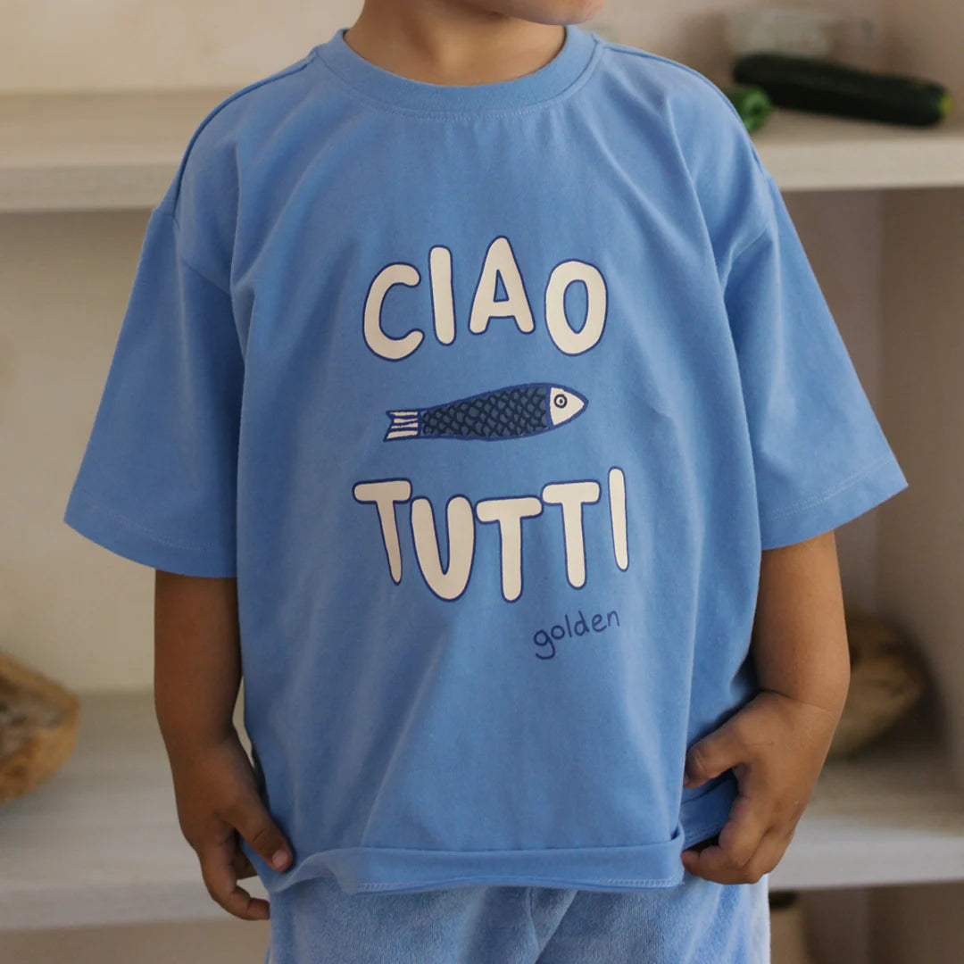 GOLDEN CHILDREN CIAO TUTTI PESCI TEE POOL BLUE
