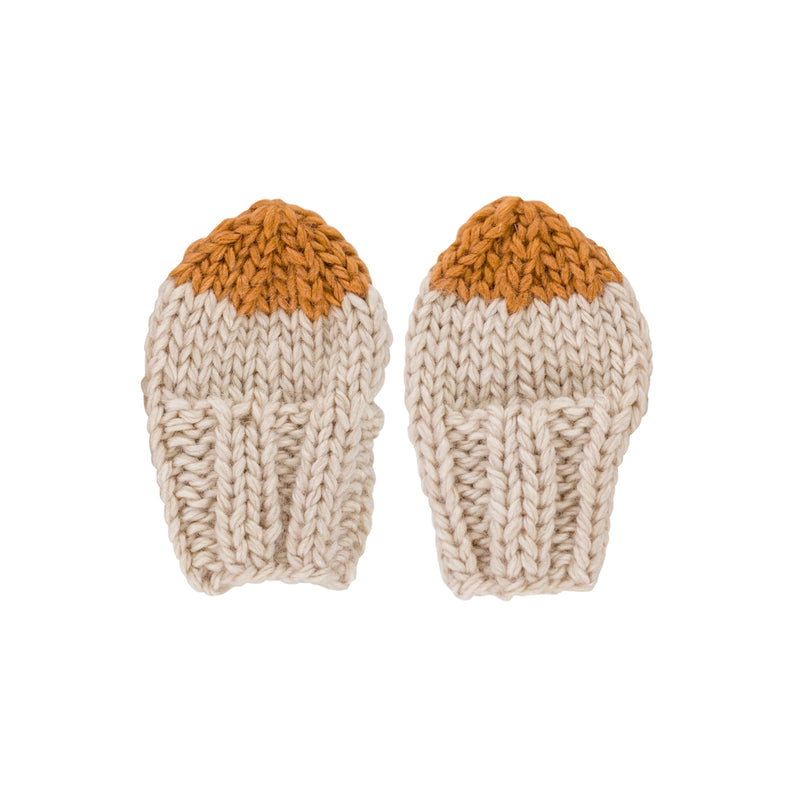 ACORN FLOPSY BABY MITTENS TAN AND CREAM