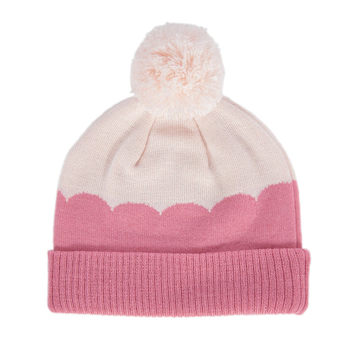 ACORN SCALLOPED MERINO BEANIE PINK
