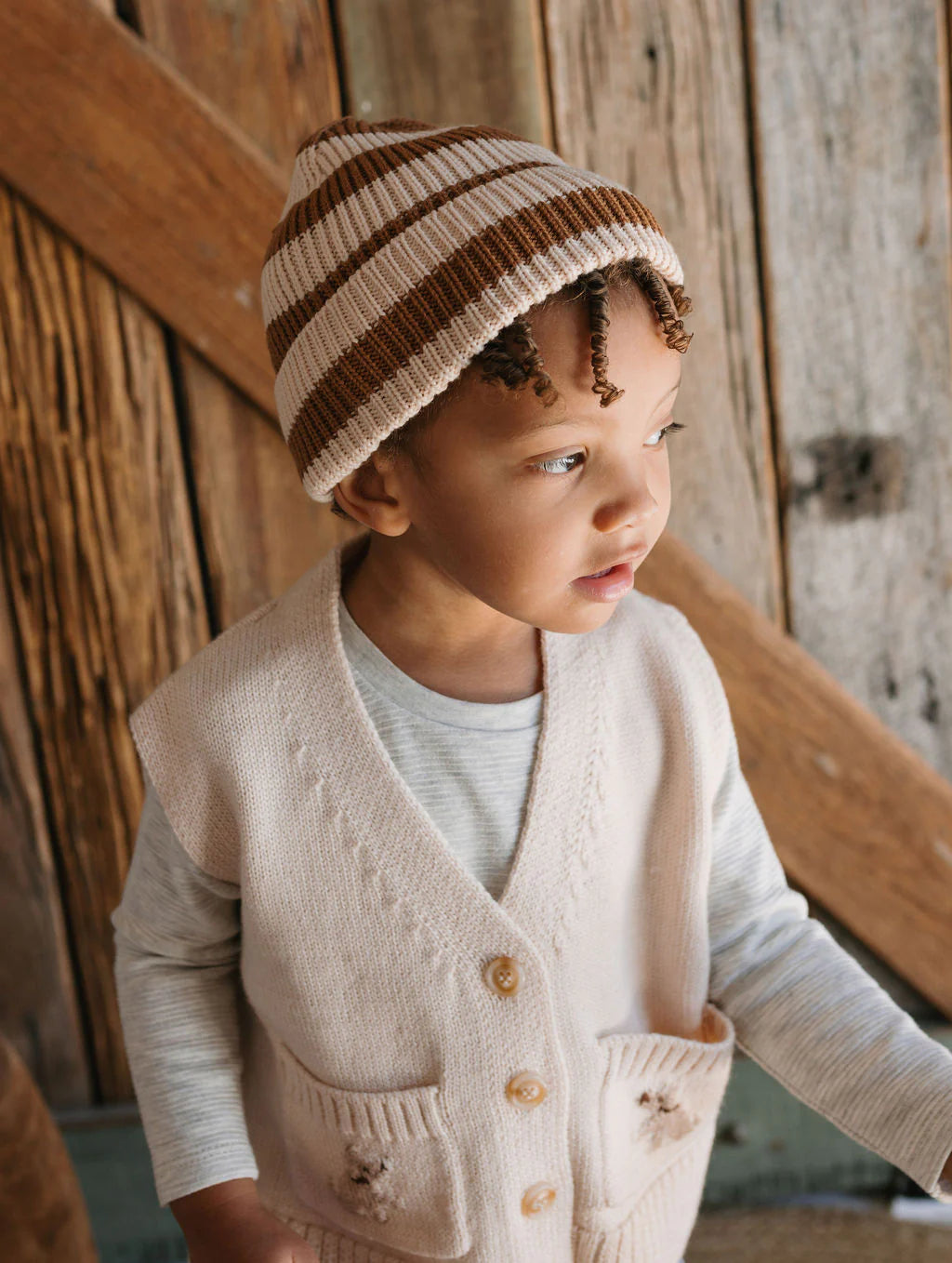 ACORN TOKYO MERNIO BEANIE CARAMEL STRIPE