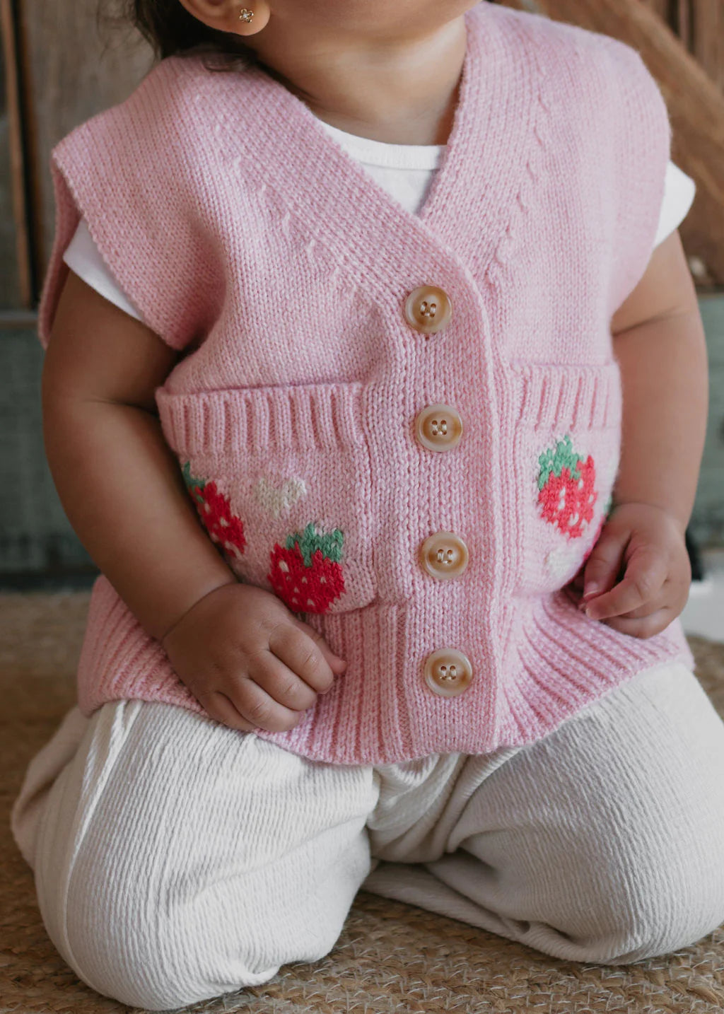 ACORN STRAWBERRY FIELDS VEST PINK, RED, GREEN