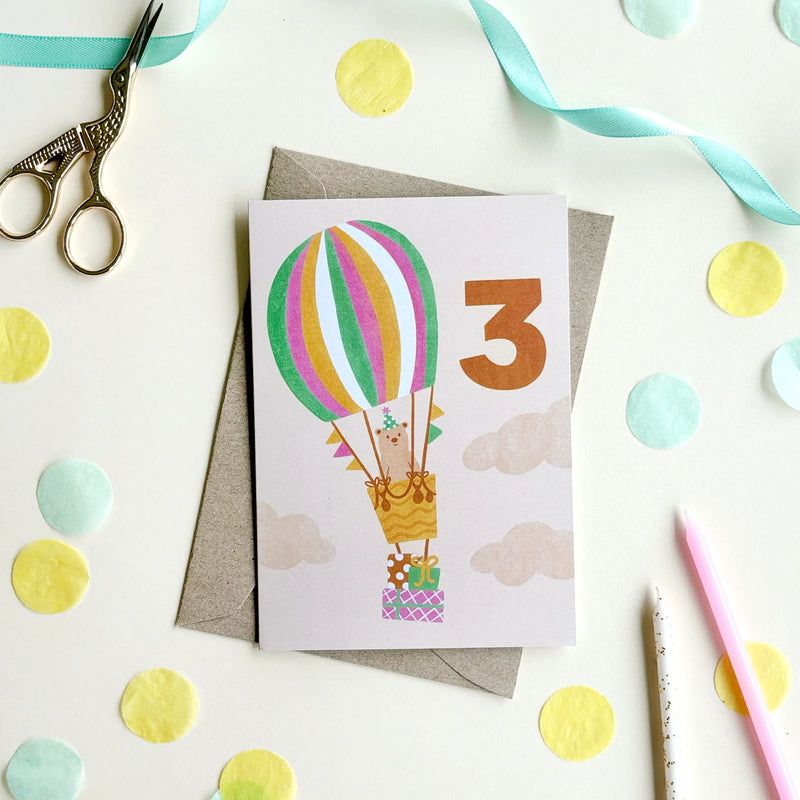 LAUREN SISSONS STUDIO AGE 3 BEAR BIRTHDAY CARD