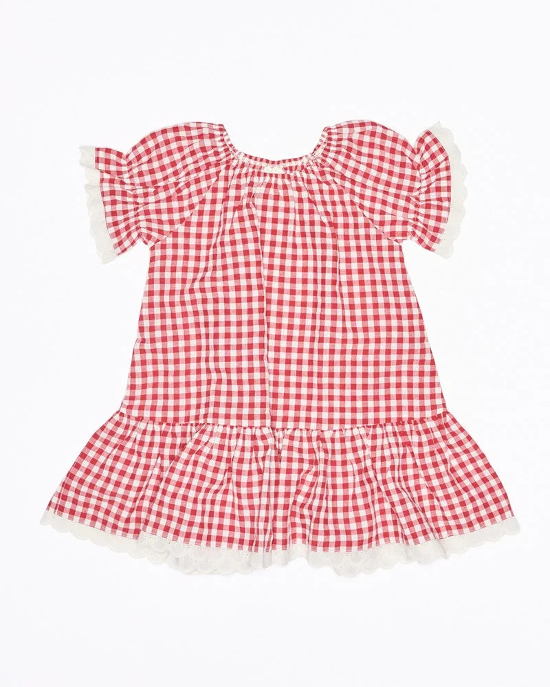 WALNUT ALEXA DRESS - RED WHITE CHECK