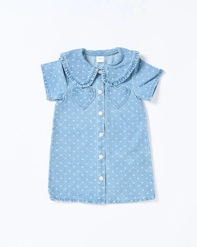 WALNUT AMOUR DRESS - DENIM HEARTS
