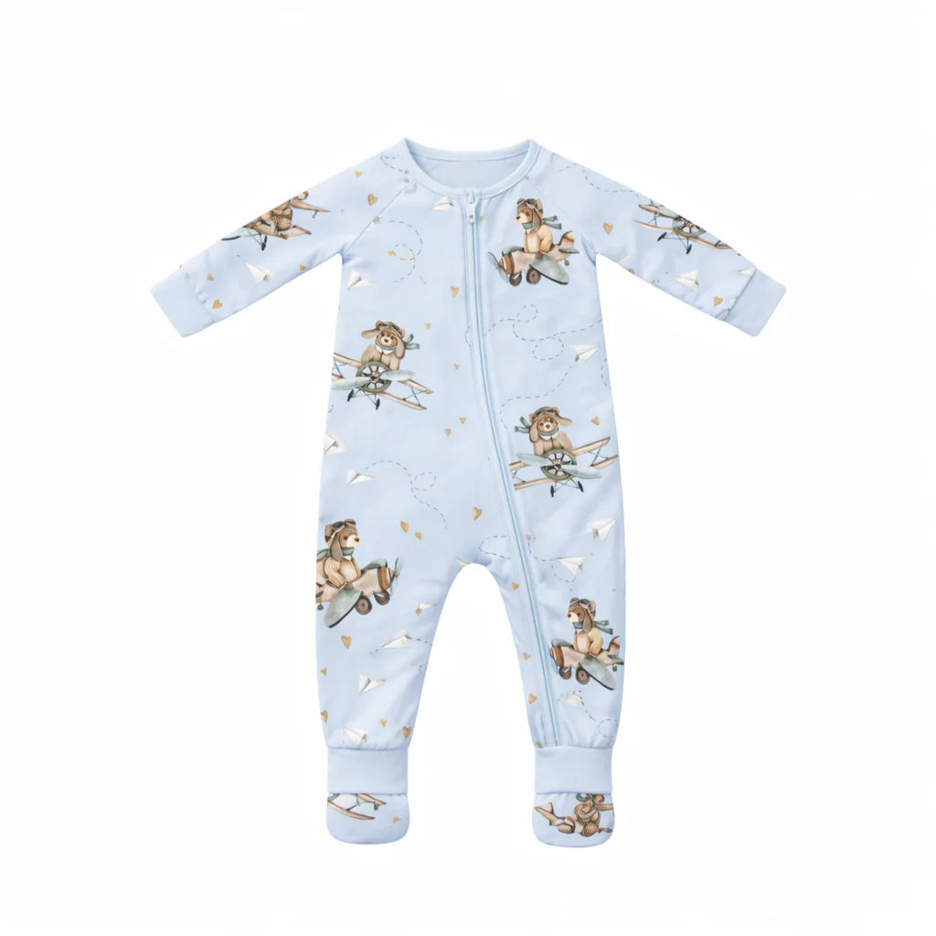 CONFETTI KIDZ AVIATOR TEDDY BAMBOO ZIPSUIT