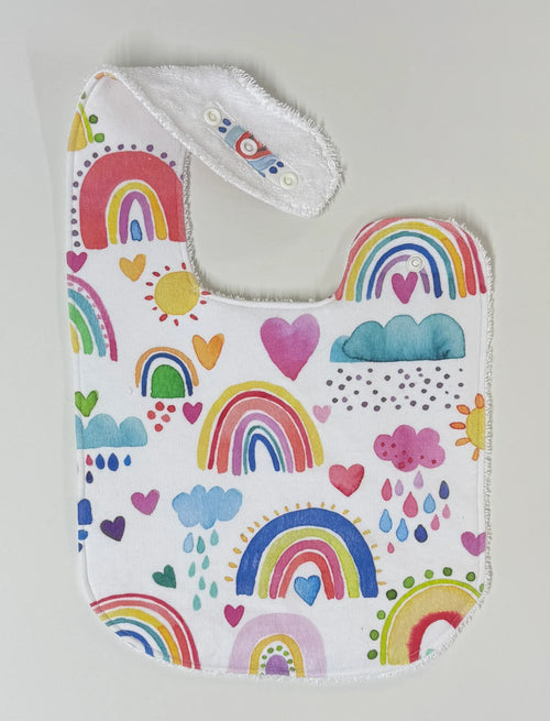 LITTLE WARRIOR & CO ORGANIC COTTON FEEDING BIB- RAINBOWS OF HOPE