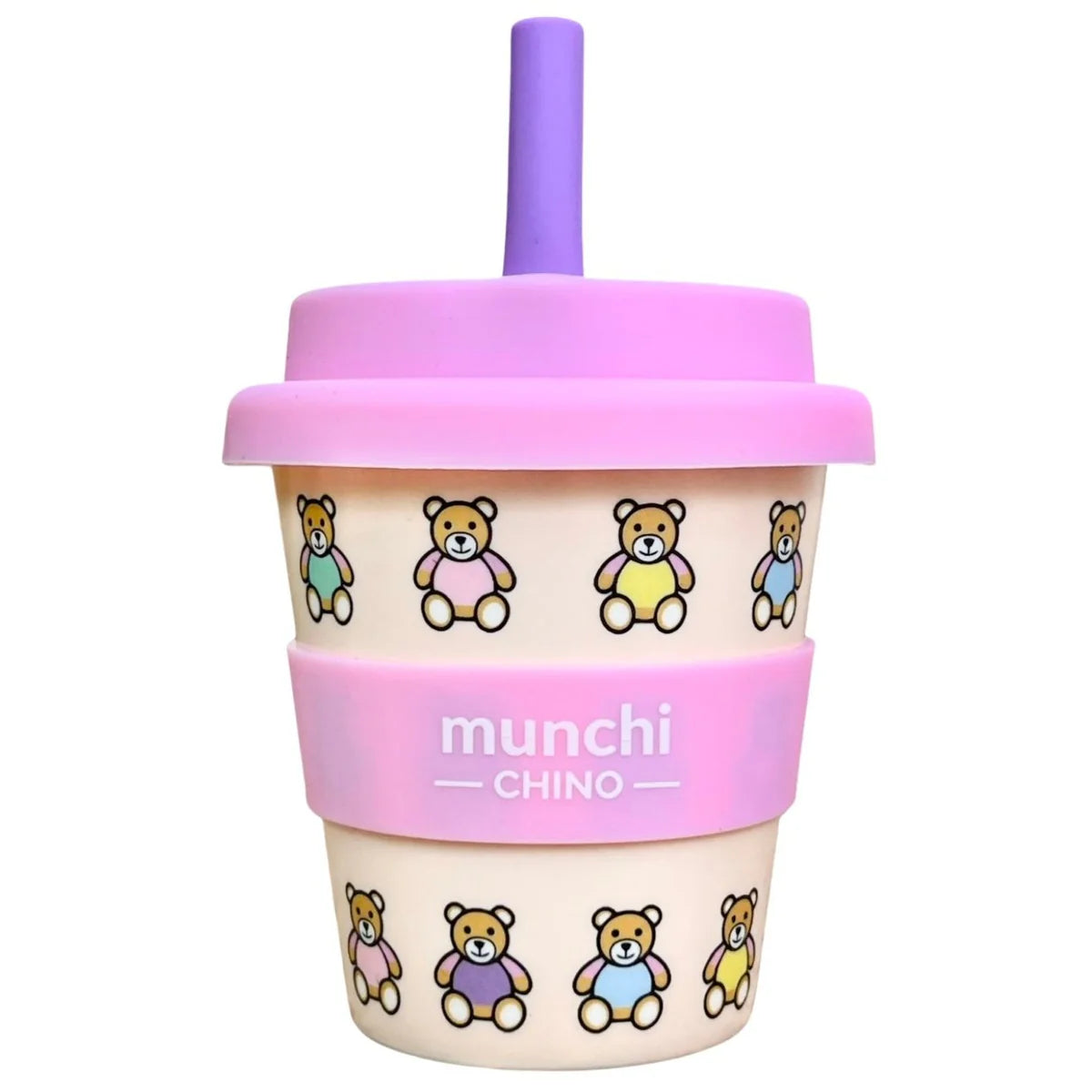 MUNCHI BEARY CUTE PINK BABYCHINO CUP (4oz/120ml) WITH STRAW