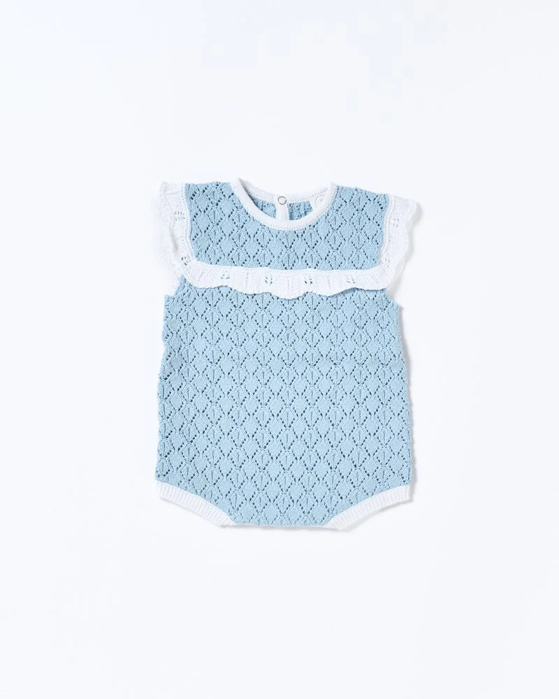 WALNUT BELLA KNIT ROMPER - BLUE/WHITE