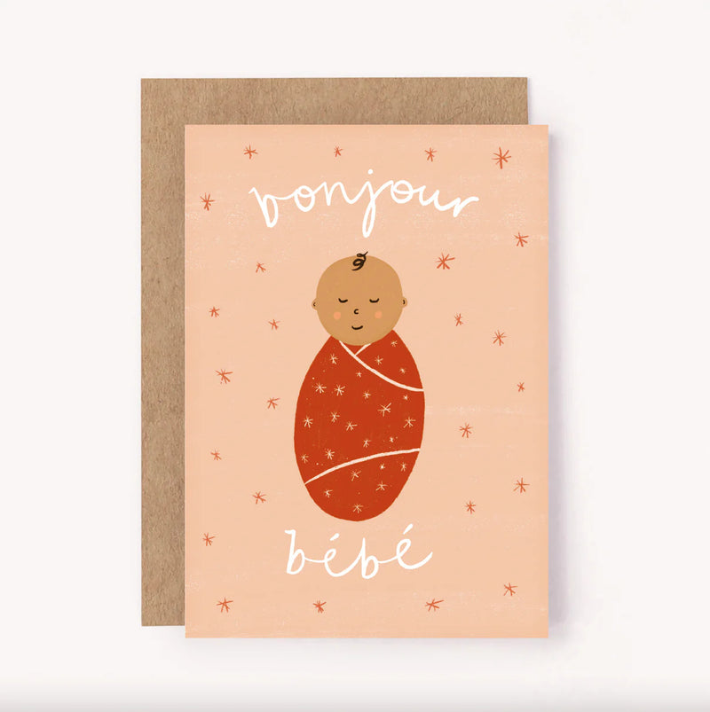 LAUREN SISSONS STUDIO BONJOUR BEBE PINK CARD - NEW BABY & SHOWER