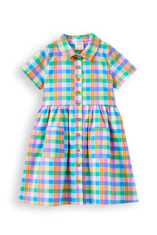MILKY CARNIVAL CHECK DRESS