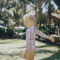 CRYWOLF LONG SLEEVE SWIMSUIT-LILAC PALMS