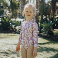 CRYWOLF LONG SLEEVE SWIMSUIT-LILAC PALMS