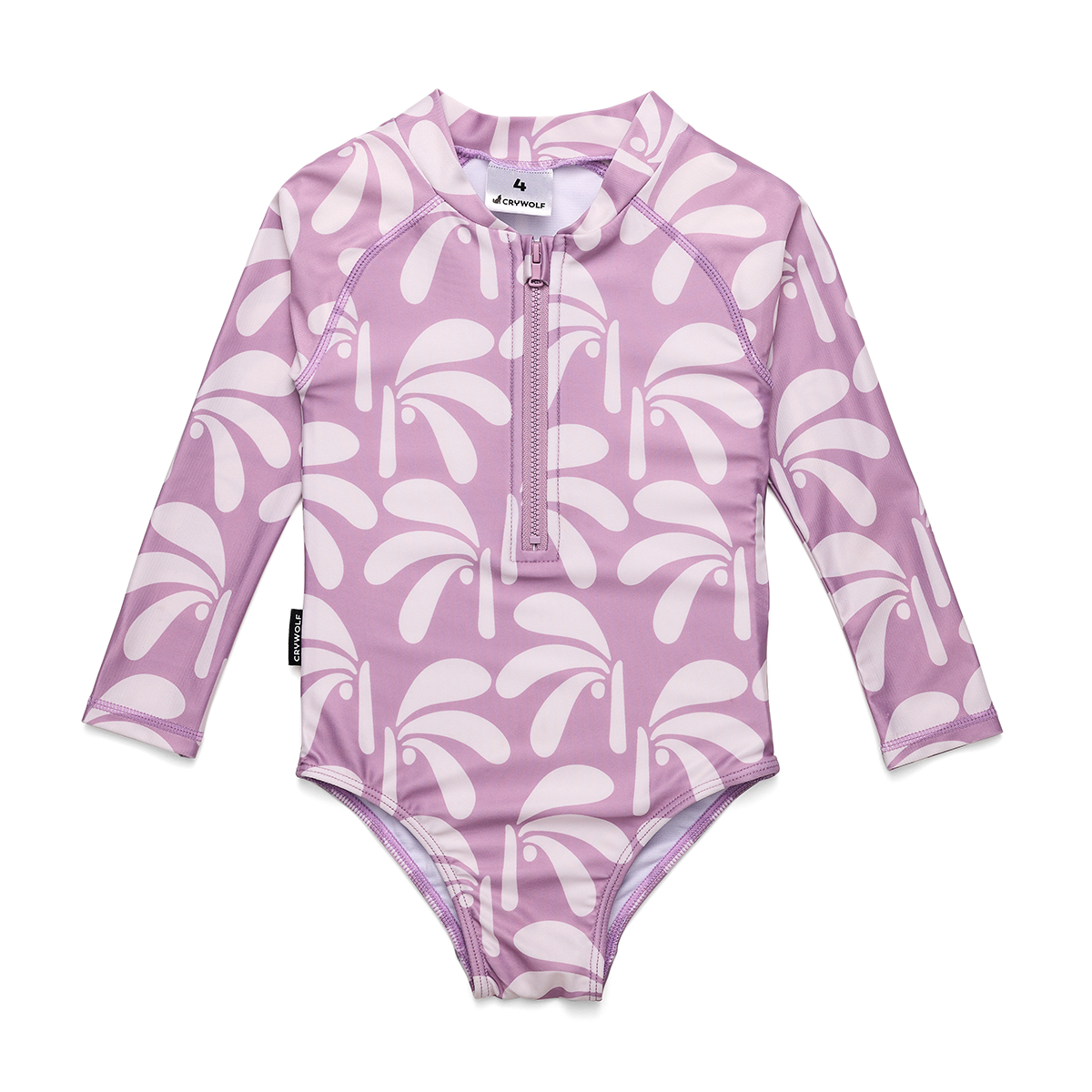 CRYWOLF LONG SLEEVE SWIMSUIT-LILAC PALMS