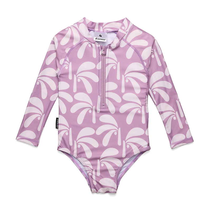 CRYWOLF LONG SLEEVE SWIMSUIT-LILAC PALMS